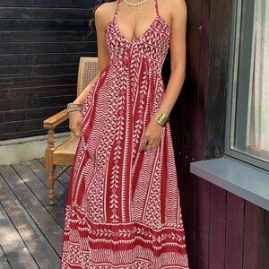Boho Multicolor Women's Halter Neck Backless Dress